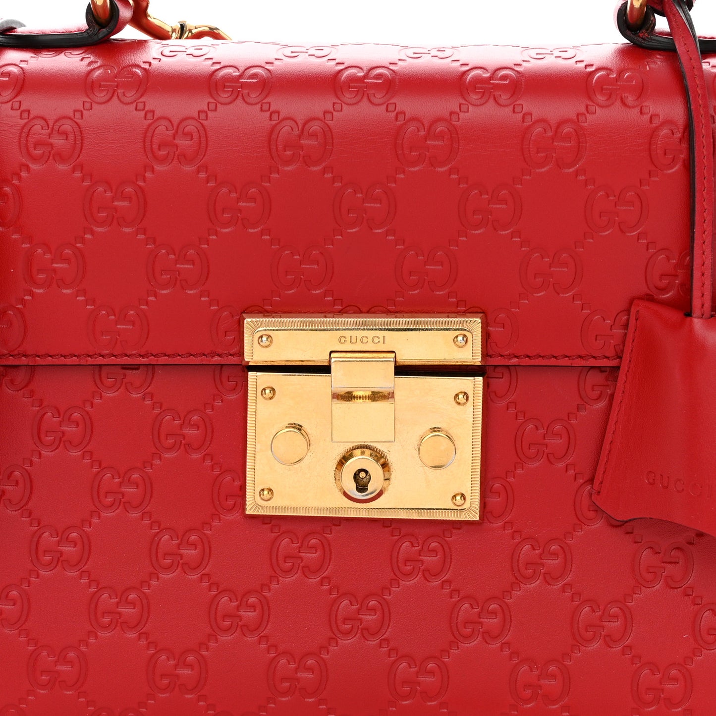 Guccissima Signature Small Padlock Top Handle Bag Hibiscus Red
