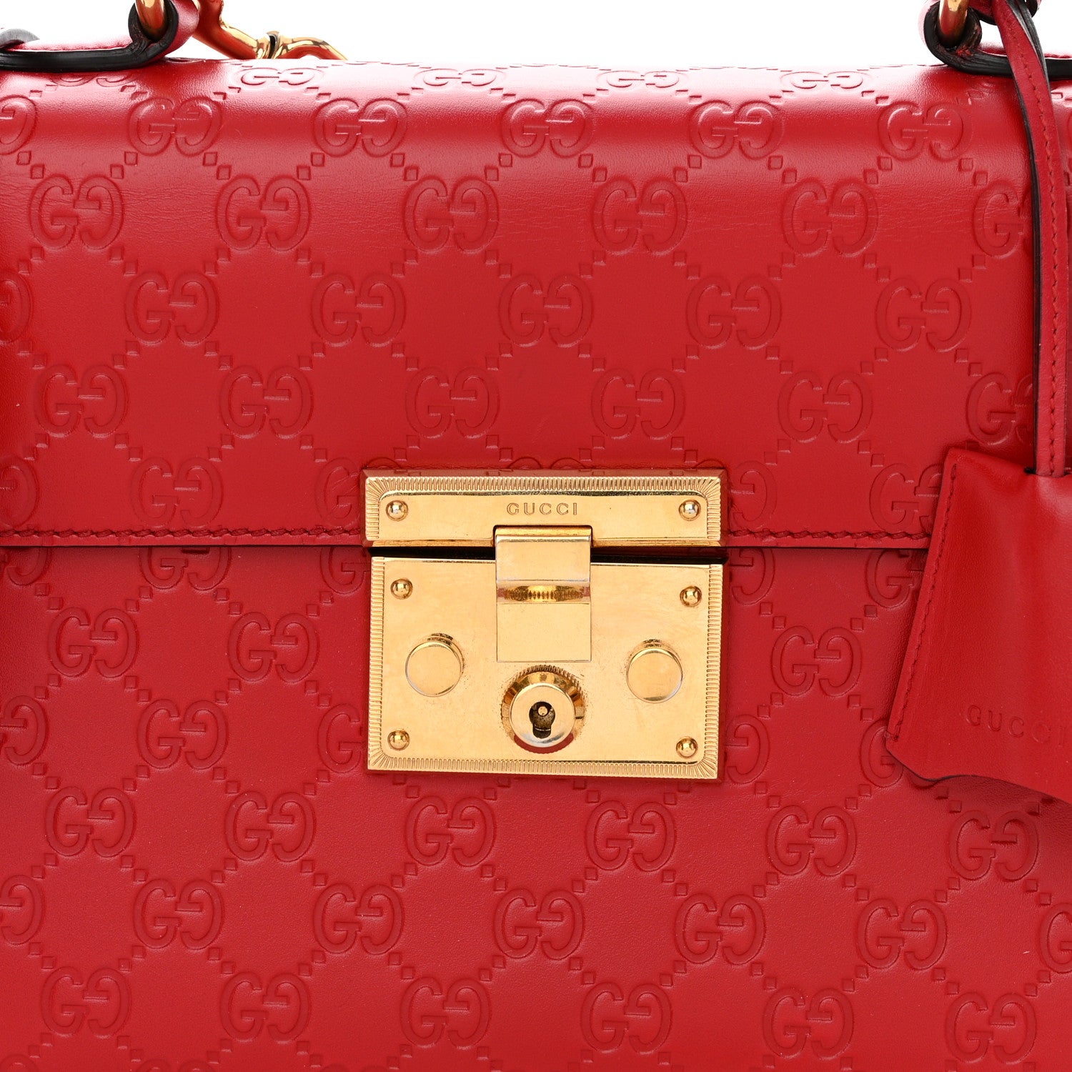 Gucci Guccissima Signature Small Padlock Top Handle Bag Hibiscus Red 8 of 13