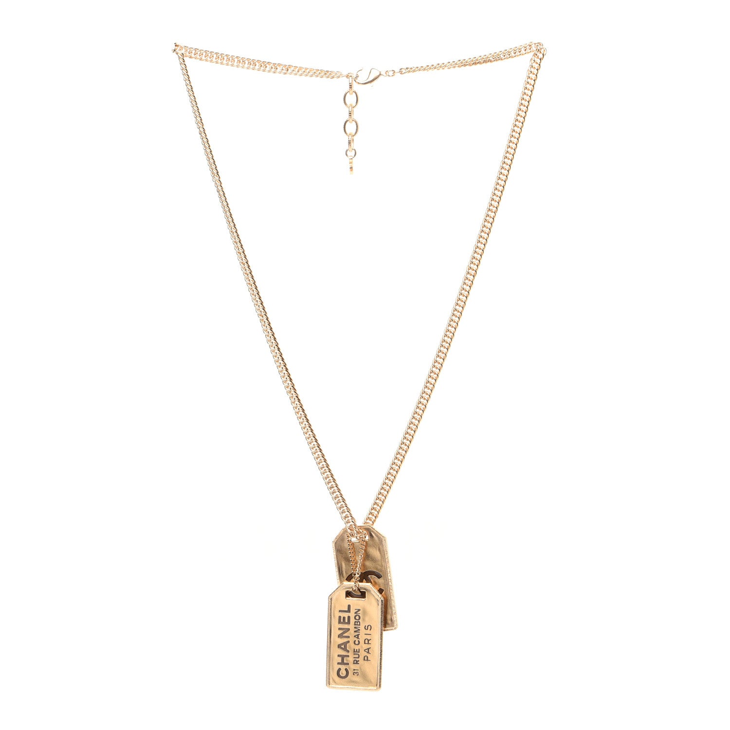 Chanel ID Dog Tag Charm Necklace Gold 2 of 9