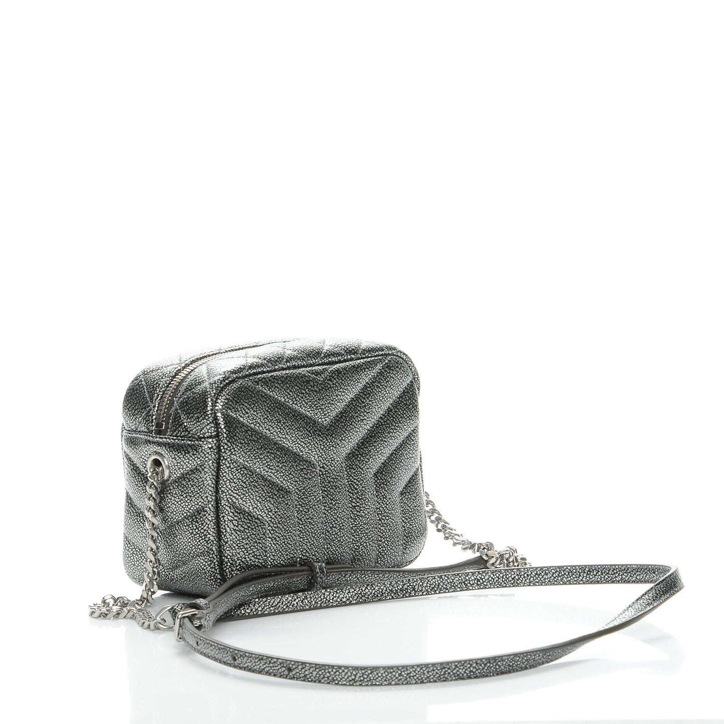Metallic Grain De Poudre Y Quilted Monogram Mini Loulou Camera Bag Gun Metal