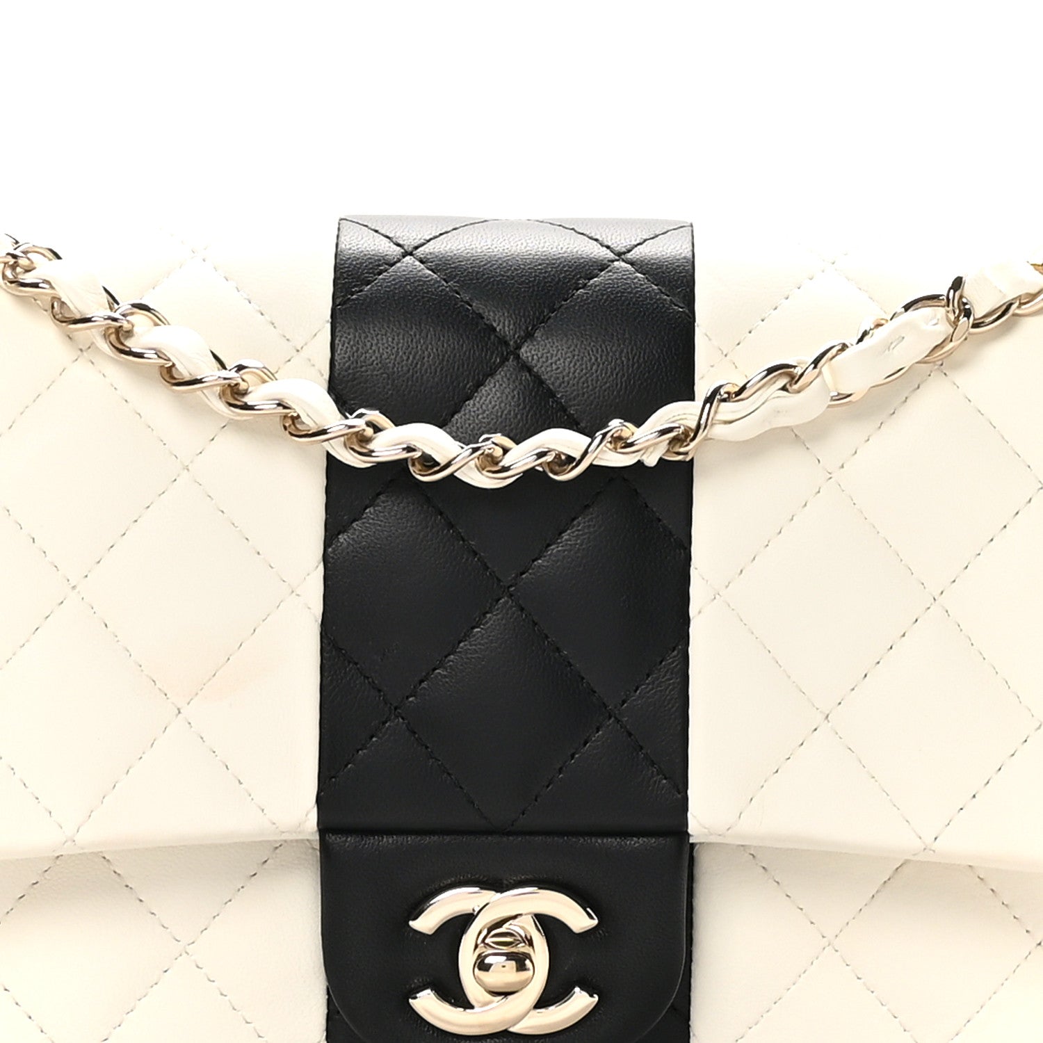Chanel Lambskin Quilted Medium Double Flap White Black 8 of 10