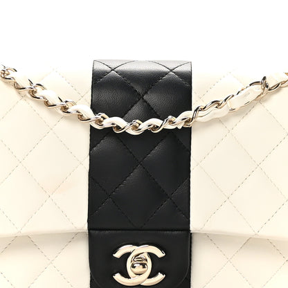 Chanel Lambskin Quilted Medium Double Flap White Black 8 of 10