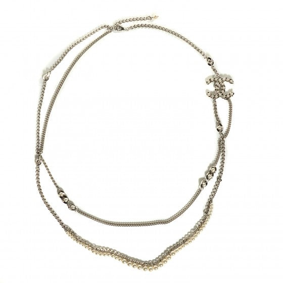 Pearl CC Multi Strand Necklace Silver