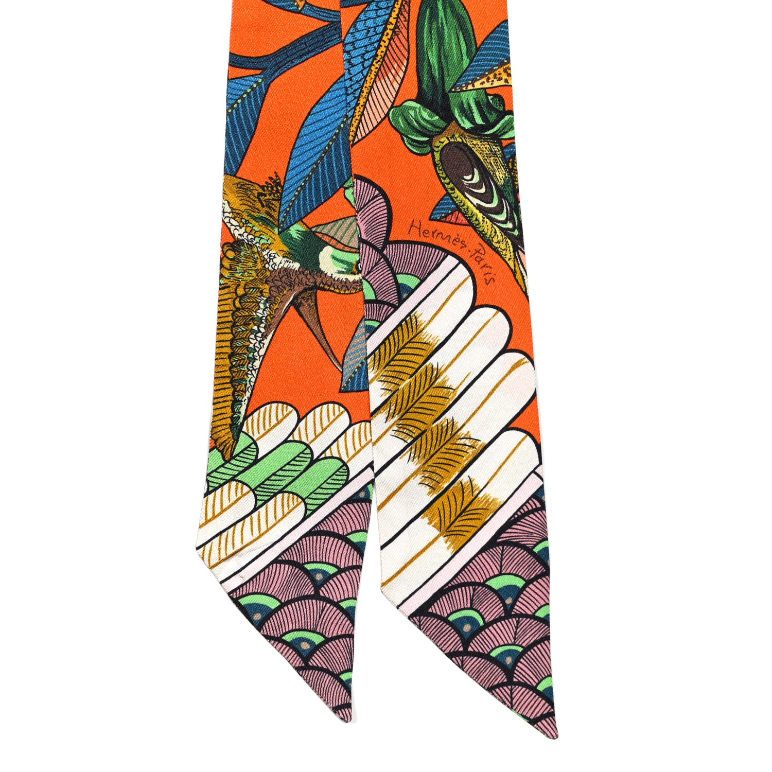 Hermes Silk Tree Of Song Twilly Orange Bleu Vert 2 of 3