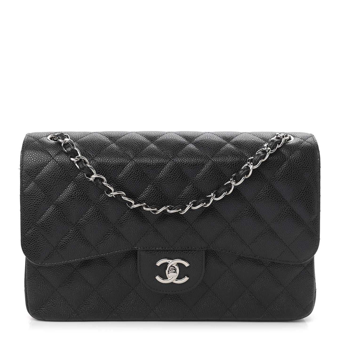 Caviar Quilted Jumbo Double Flap Black