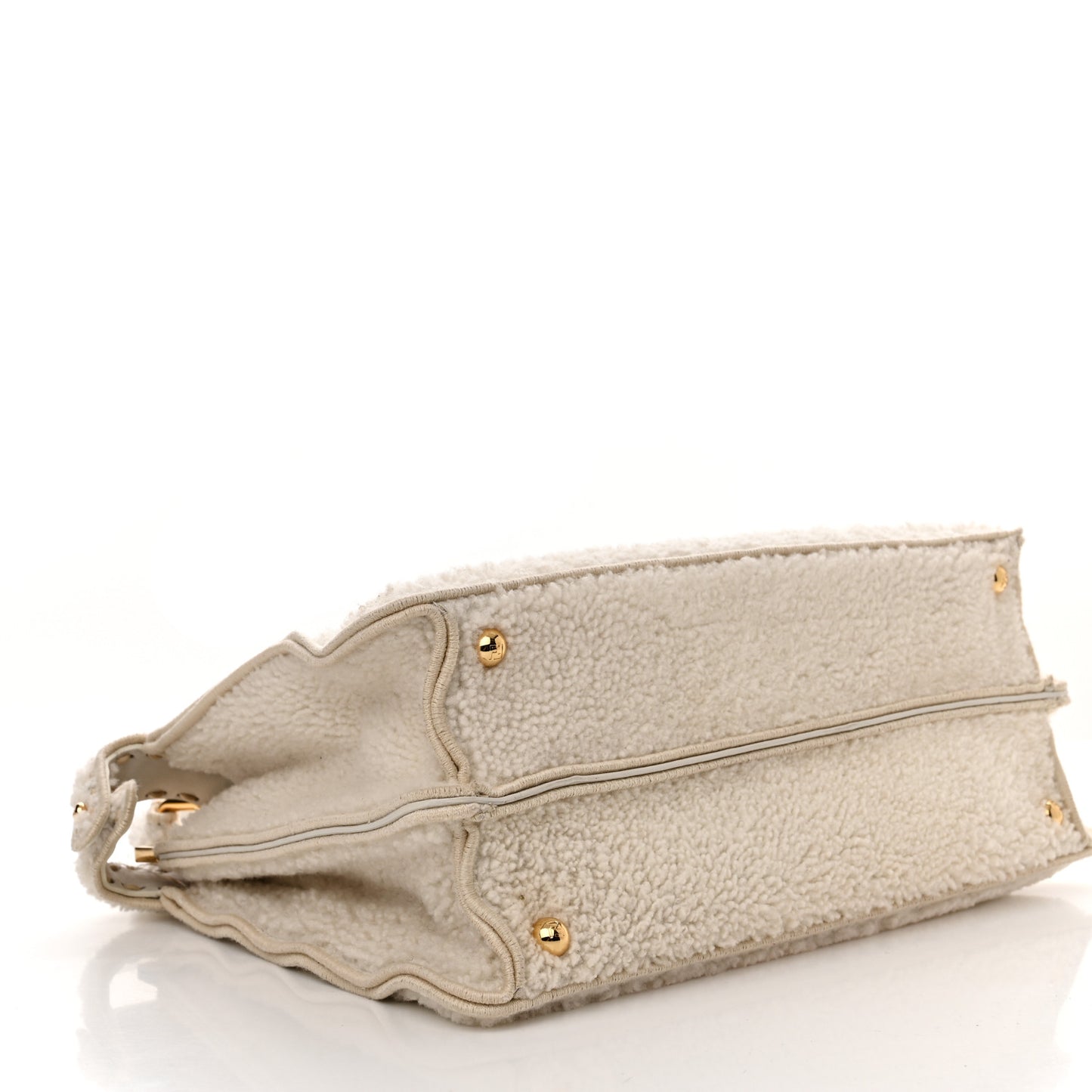 Curly Shearling Shiny Nappa Medium Peekaboo I SEE U Satchel White