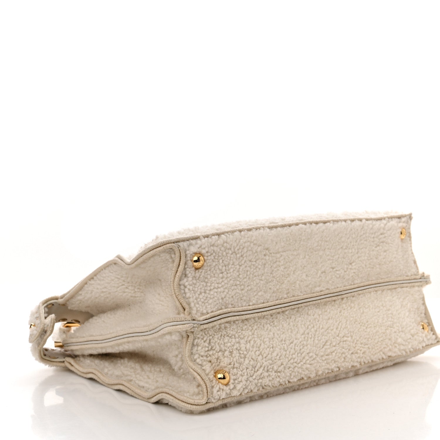 Fendi Curly Shearling Shiny Nappa Medium Peekaboo I SEE U Satchel White 4 of 12