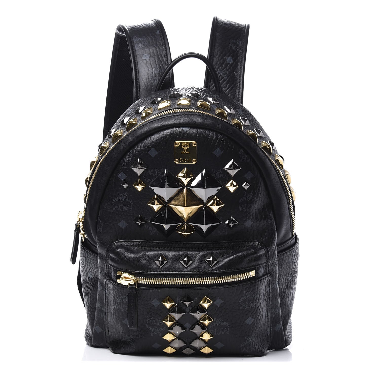 MCM Visetos Studded Small Stark Brock Backpack Black 1 of 8
