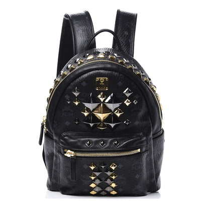 MCM Visetos Studded Small Stark Brock Backpack Black 1 of 8