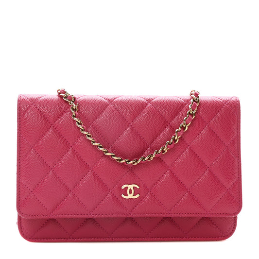 Caviar Quilted Wallet On Chain WOC Fuchsia