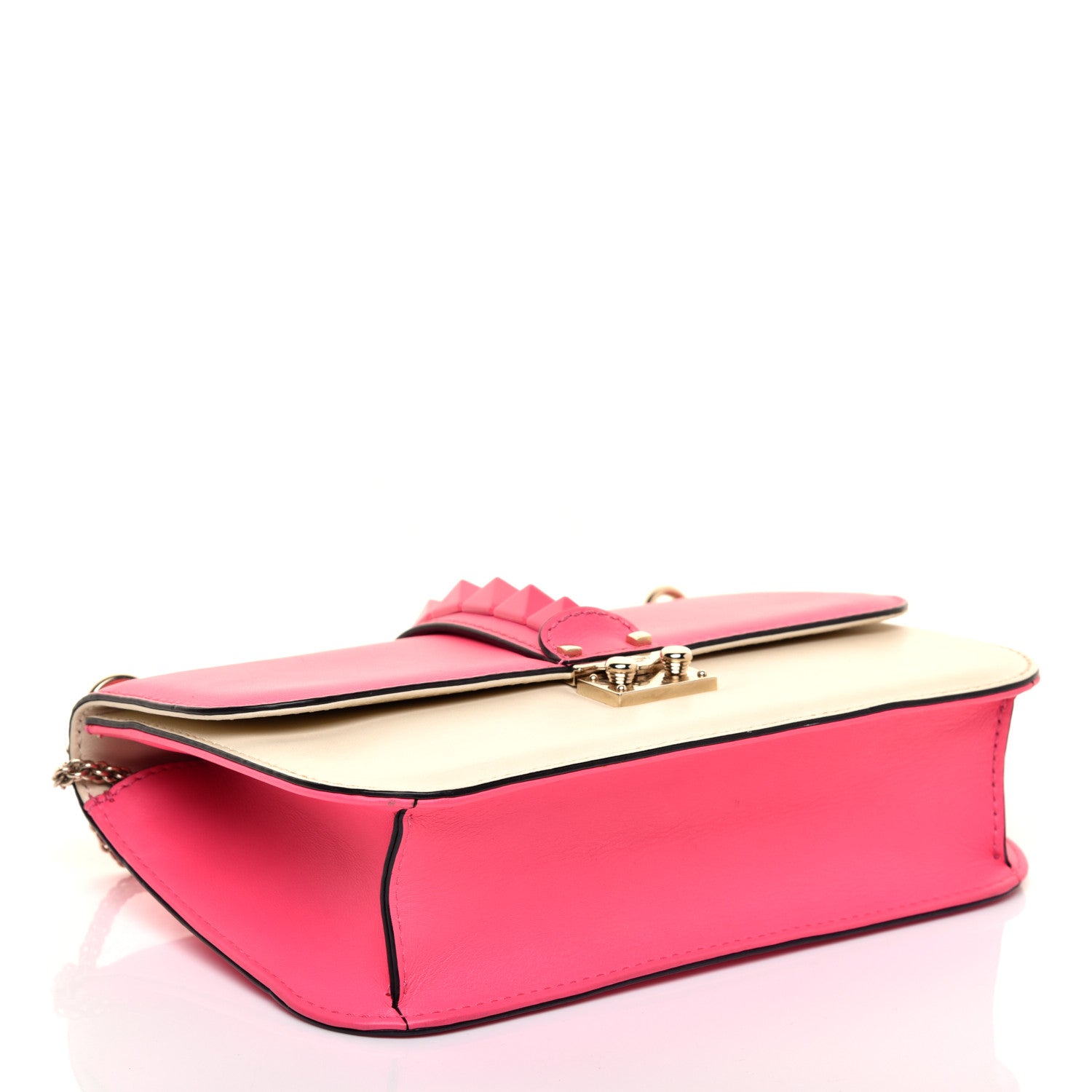 Valentino Garavani Vitello Medium Glam Lock Rockstud Flap Fuxia Fluo Light Ivory 4 of 9