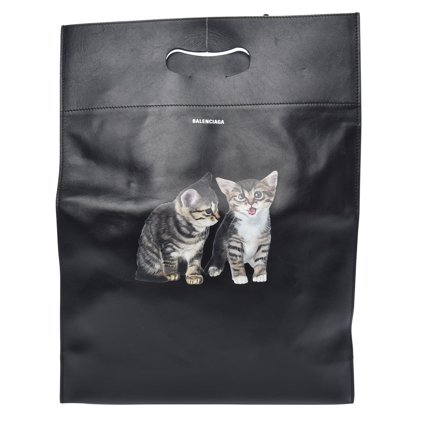 Calfskin Printed Kitten Plastic Bag Shopper S Black