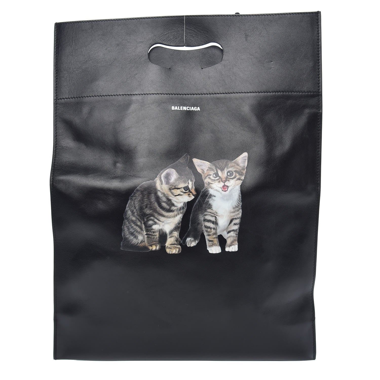 Balenciaga Calfskin Printed Kitten Plastic Bag Shopper S Black 1 of 9