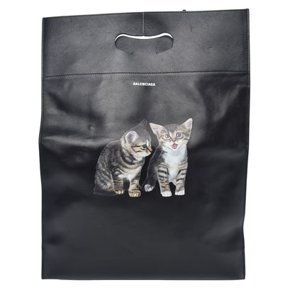 Balenciaga Calfskin Printed Kitten Plastic Bag Shopper S Black 1 of 9