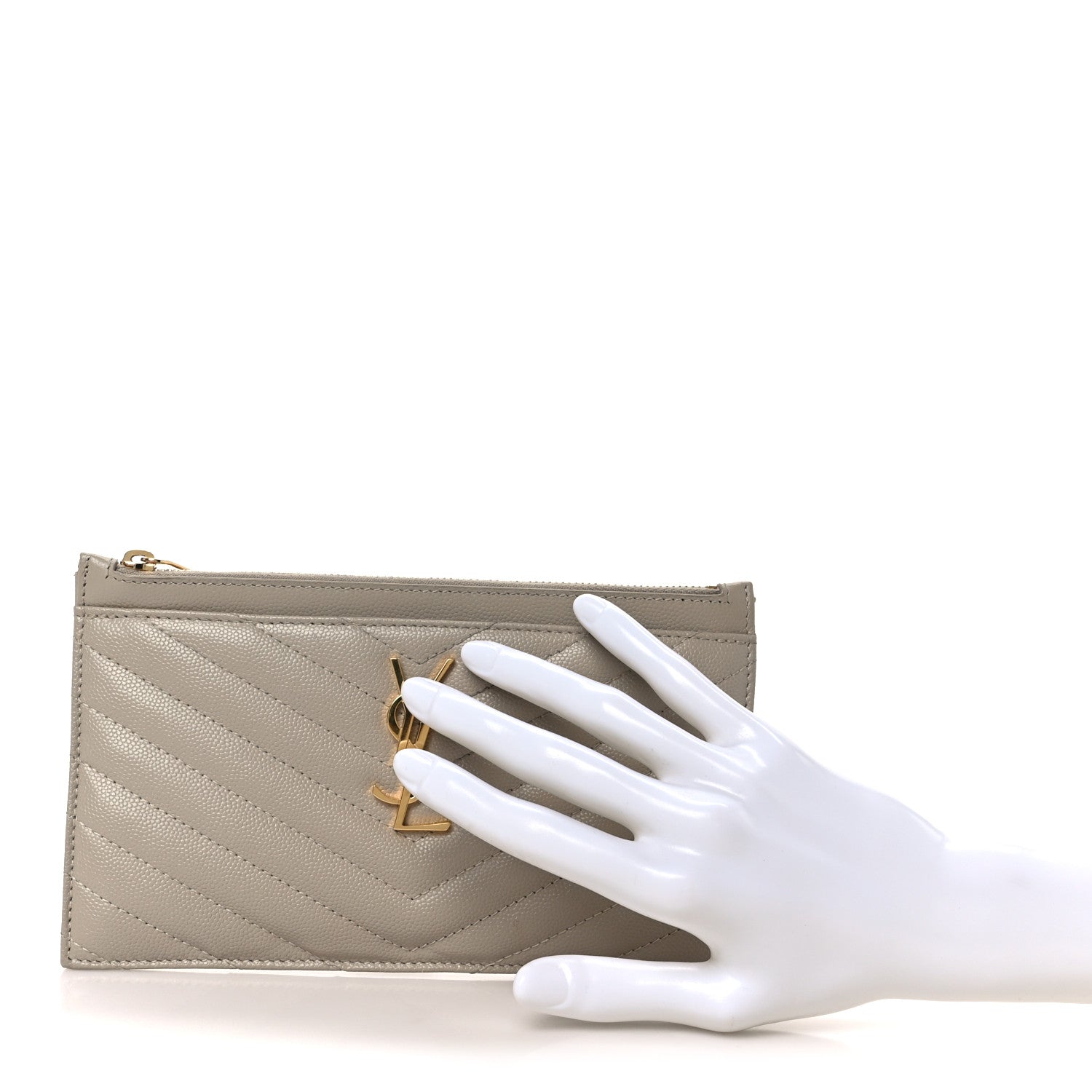 Saint Laurent Grain De Poudre Chevron Monogram Bill Pouch Sea Salt 2 of 9