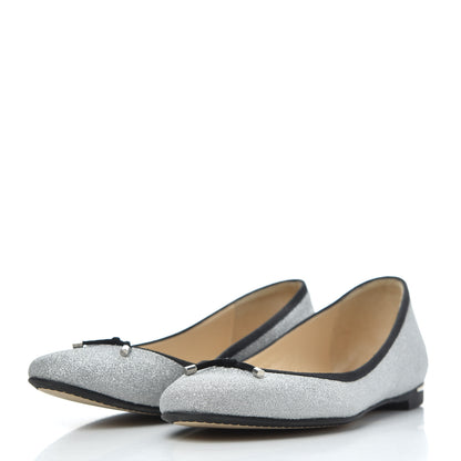 Jimmy Choo Dusty Glitter Ballet Flats 37 Silver 3 of 17