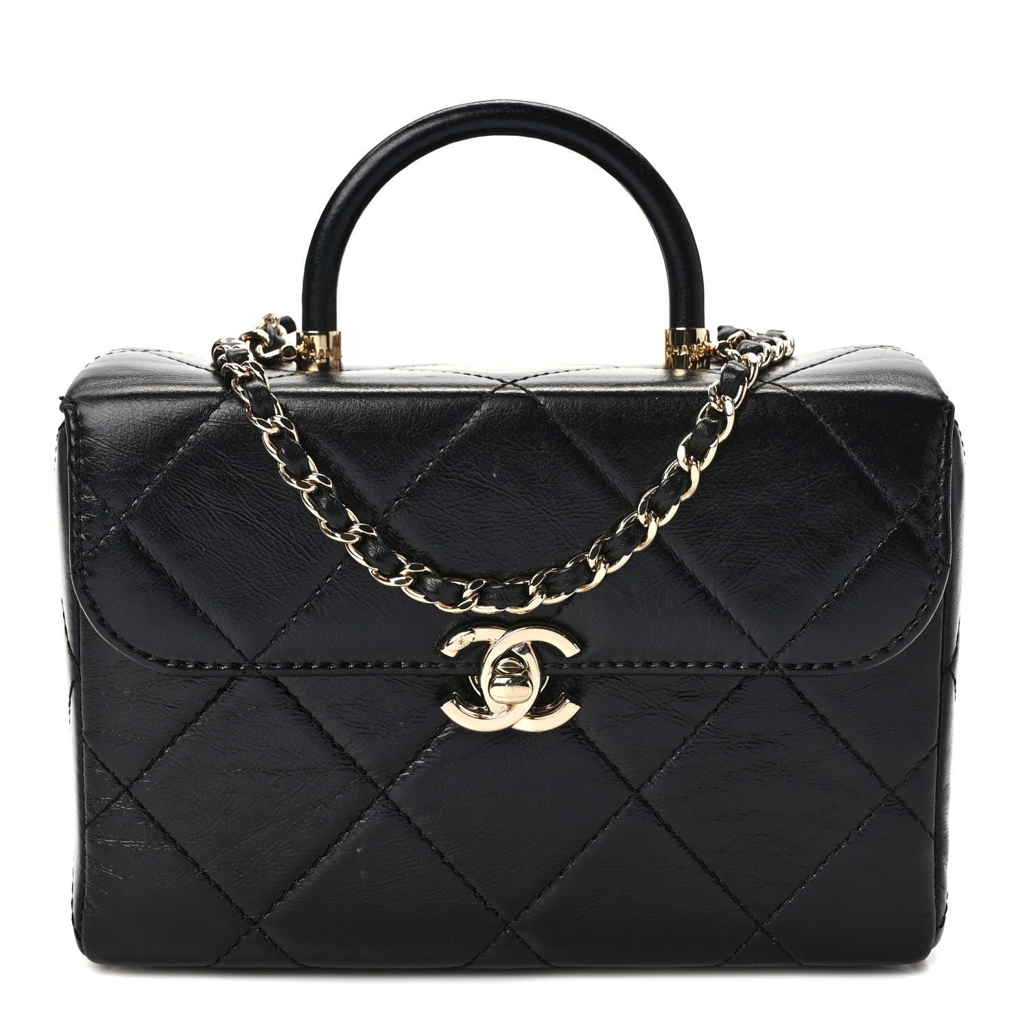 Chanel Shiny Calfskin Quilted Small CC Top Handle Box Bag Black 1 of 10