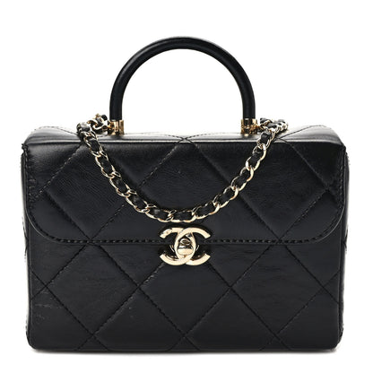 Chanel Shiny Calfskin Quilted Small CC Top Handle Box Bag Black 1 of 10