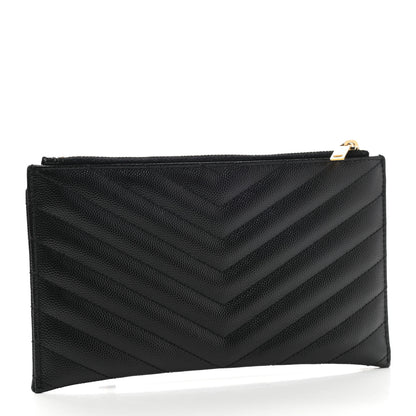 Saint Laurent Grain De Poudre Chevron Monogram Bill Pouch Black 3 of 7