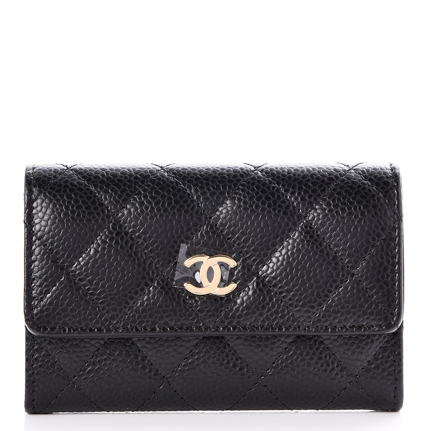 Caviar Quilted Flap Card Holder Black