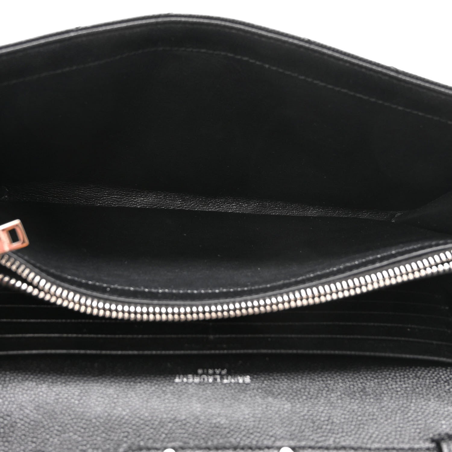 Saint Laurent Grain De Poudre Matelasse Chevron Monogram Chain Wallet Black 5 of 10