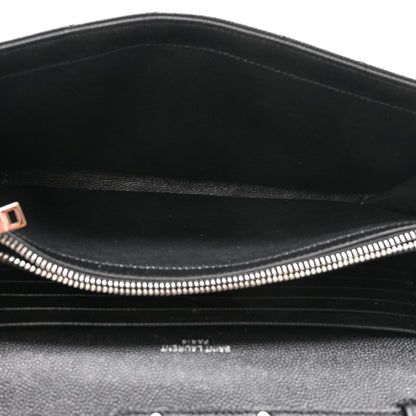 Saint Laurent Grain De Poudre Matelasse Chevron Monogram Chain Wallet Black 5 of 10