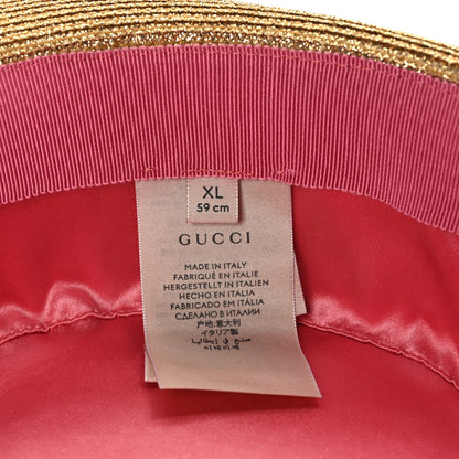 Gucci Glittered Straw Grosgrain Wide Brim Hat XL Gold Black 8 of 8