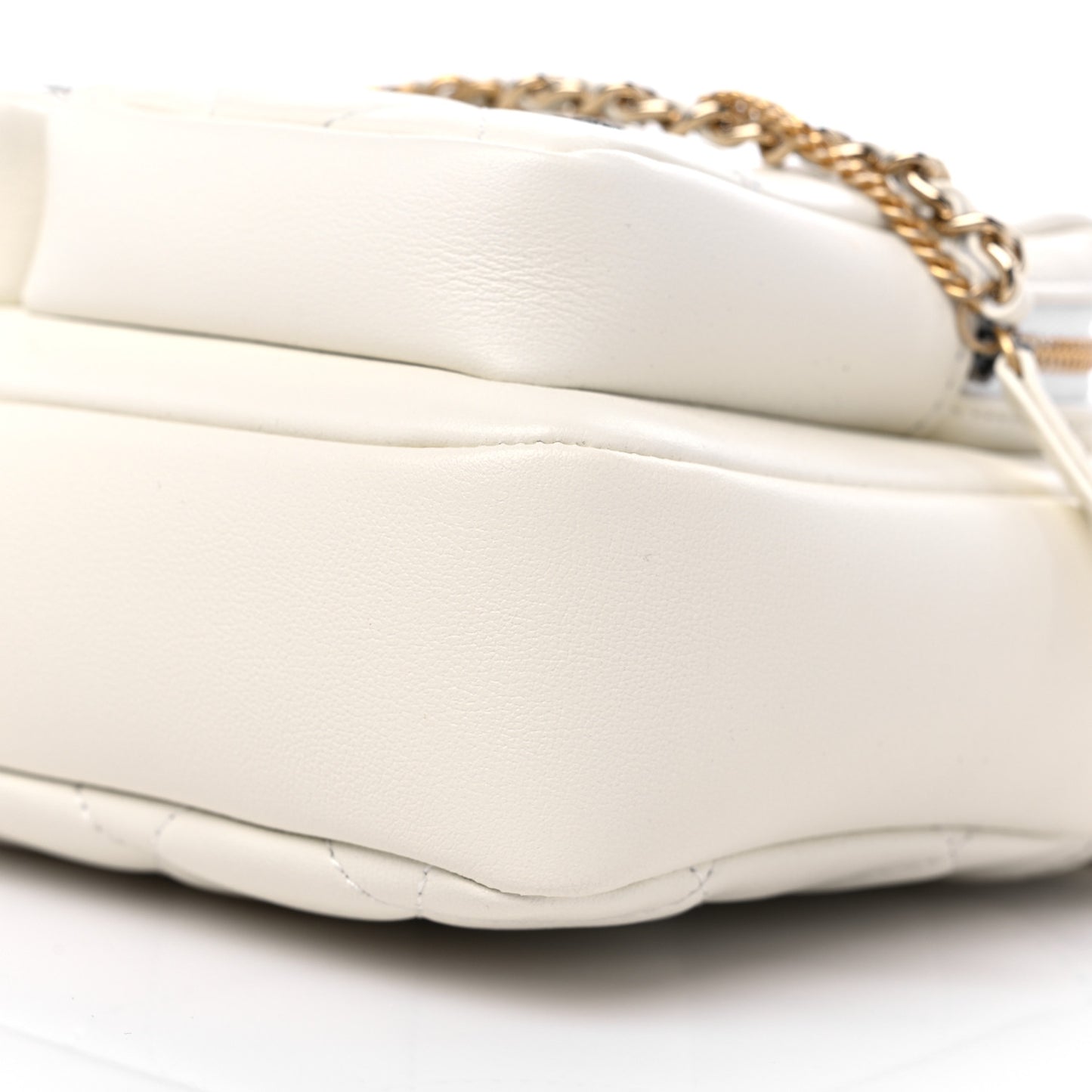 Calfskin Quilted Small Camera Case White