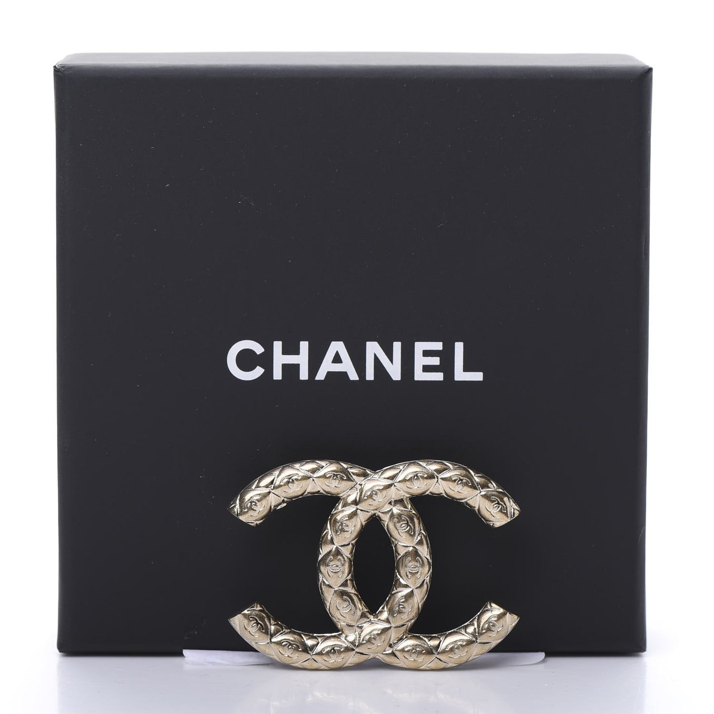 Metal CC Diamond Quilted Brooch Light Gold