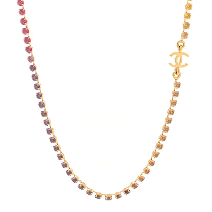Chanel Metal Crystal CC Long Necklace Gold Pink Orange Purple Yellow 1 of 4