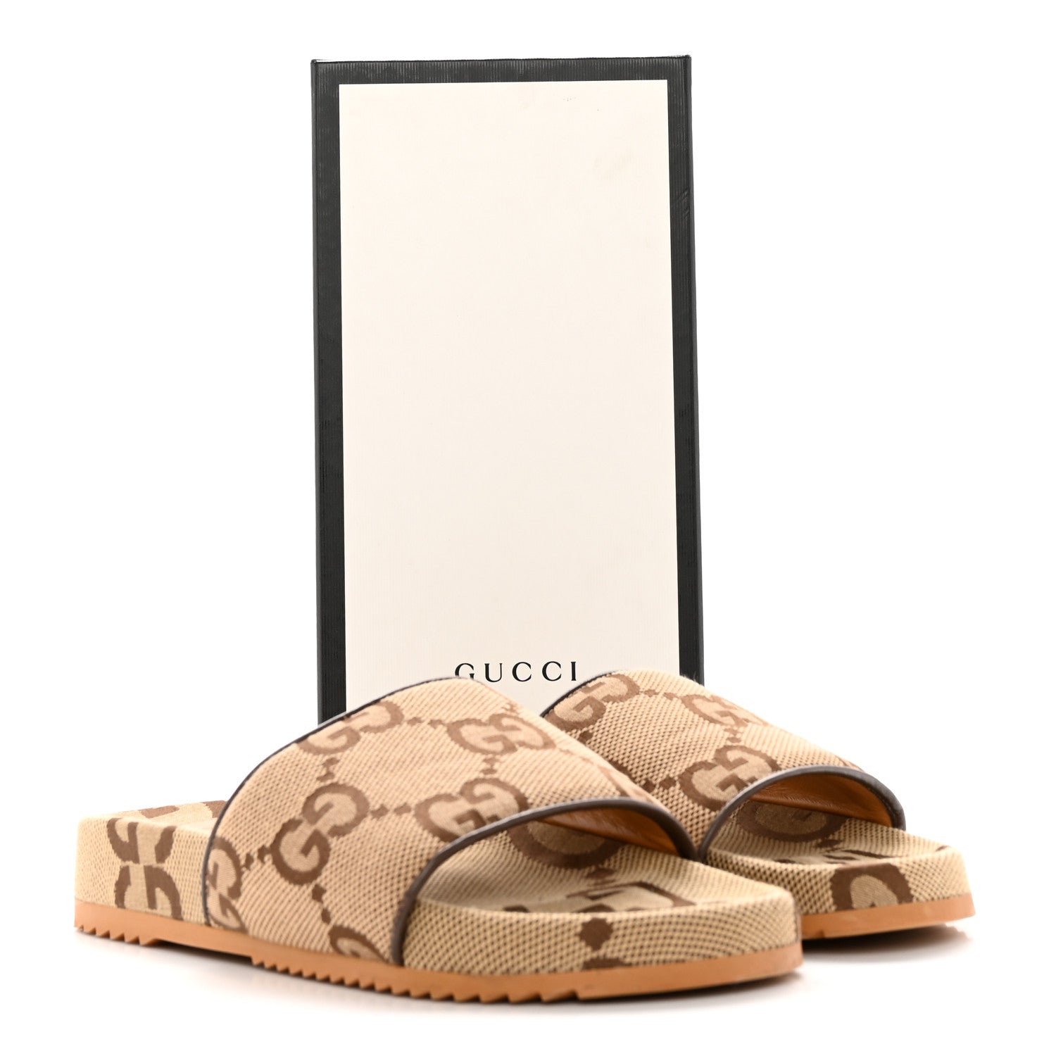 Gucci Monogram Jumbo GG Mens Slide Sandals 8 Camel Ebony 14 of 14