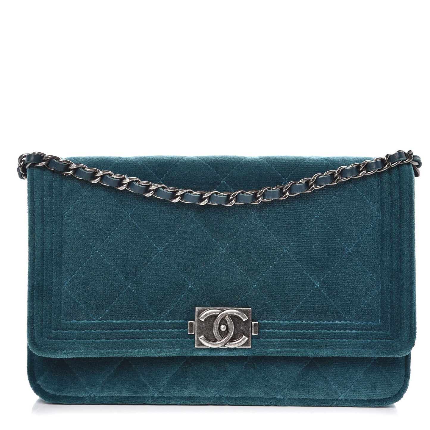 Velvet Quilted Boy Wallet On Chain WOC Teal