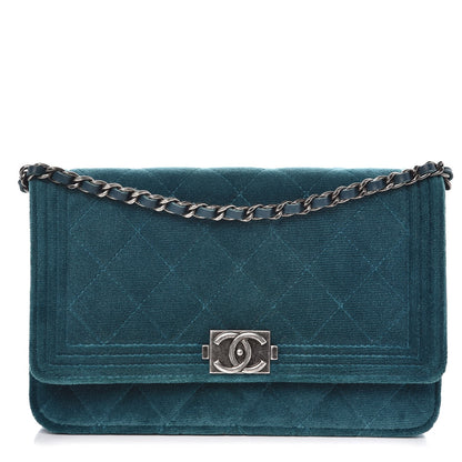 Chanel Velvet Quilted Boy Wallet On Chain WOC Teal 1 of 9
