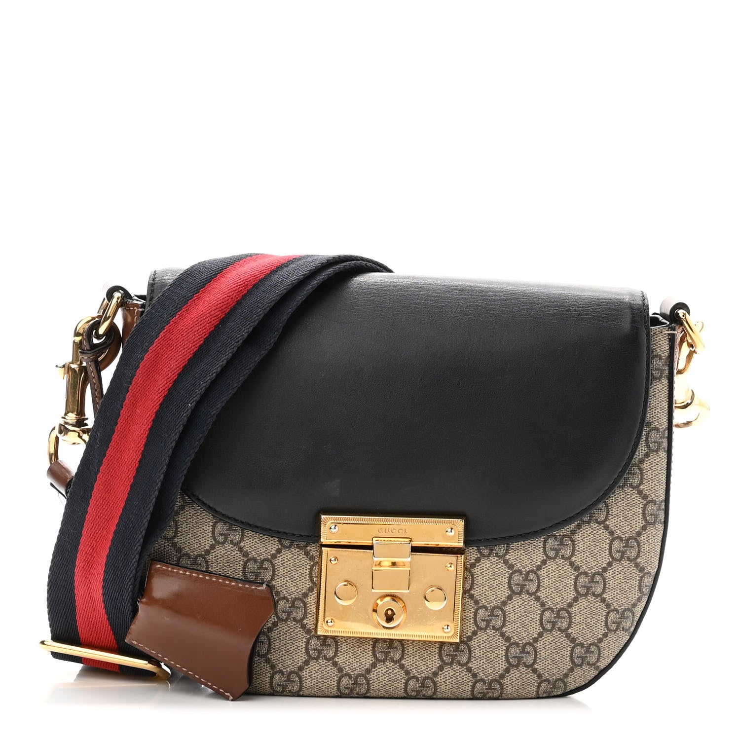 Gucci GG Supreme Monogram Web Medium Padlock Messenger Shoulder Bag Black 1 of 10