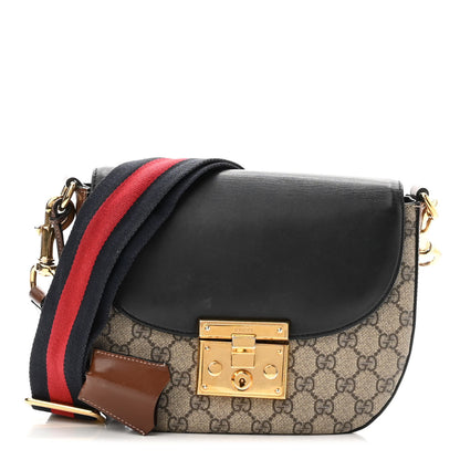 Gucci GG Supreme Monogram Web Medium Padlock Messenger Shoulder Bag Black 1 of 10