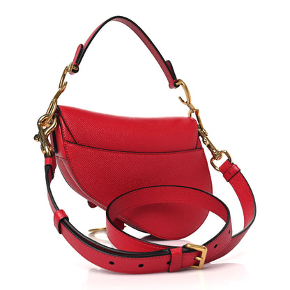Christian Dior Grained Calfskin Mini Saddle Bag With Strap Red 3 of 9