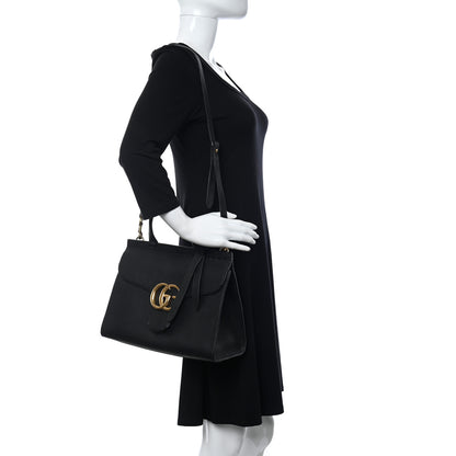 Gucci Calfskin Small GG Marmont Top Handle Bag Black 2 of 10