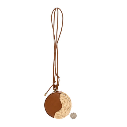 Saint Laurent Raffia Calfskin Round Mini Coin Pouch Beige Naturel Brick 2 of 6