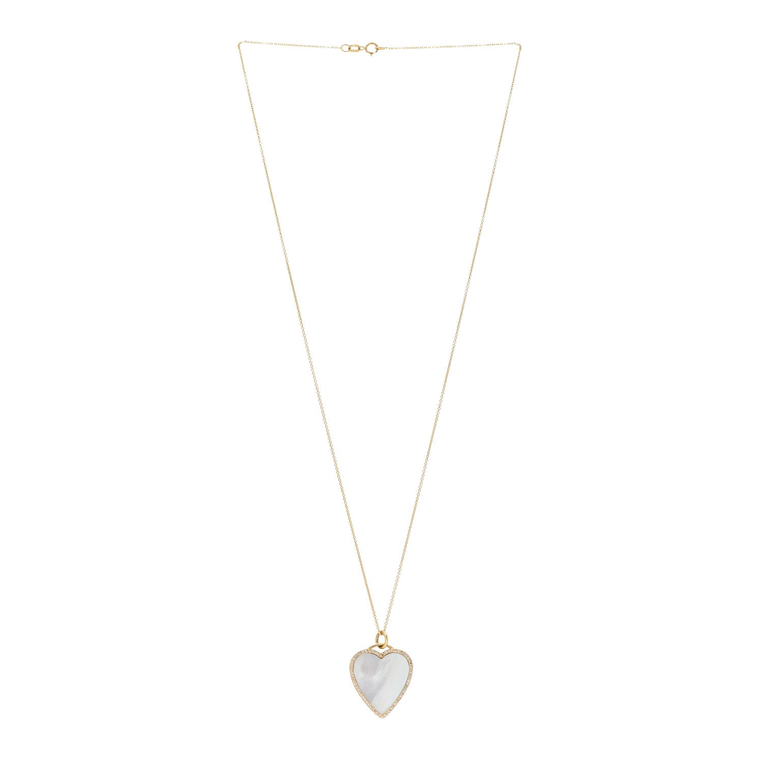 Jennifer Meyer 18K Yellow Gold Diamond Mother of Pearl Heart Pendant Necklace 3 of 5