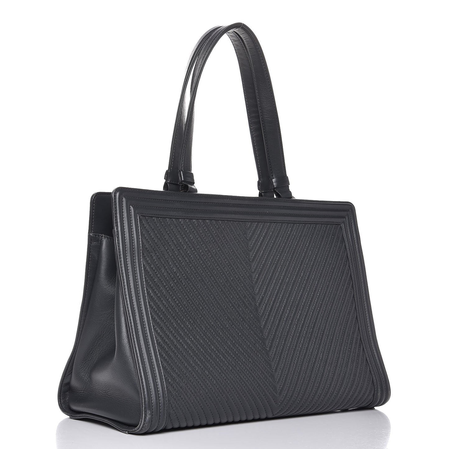 Calfskin Chevron Quilted Boy Shopping Tote Grey