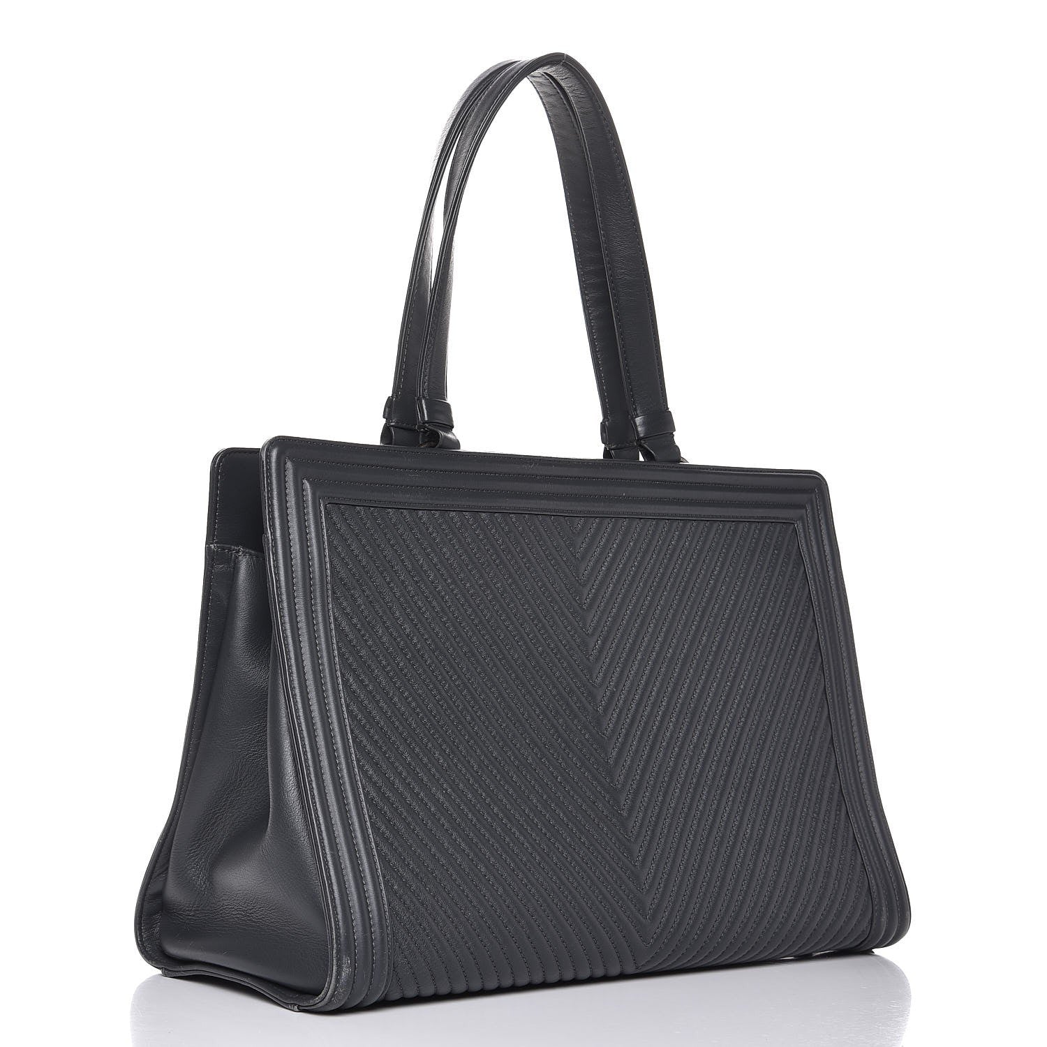 Chanel Calfskin Chevron Quilted Boy Shopping Tote Grey 3 of 7