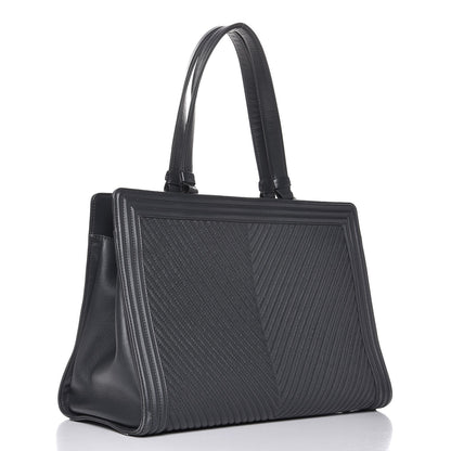 Chanel Calfskin Chevron Quilted Boy Shopping Tote Grey 3 of 7