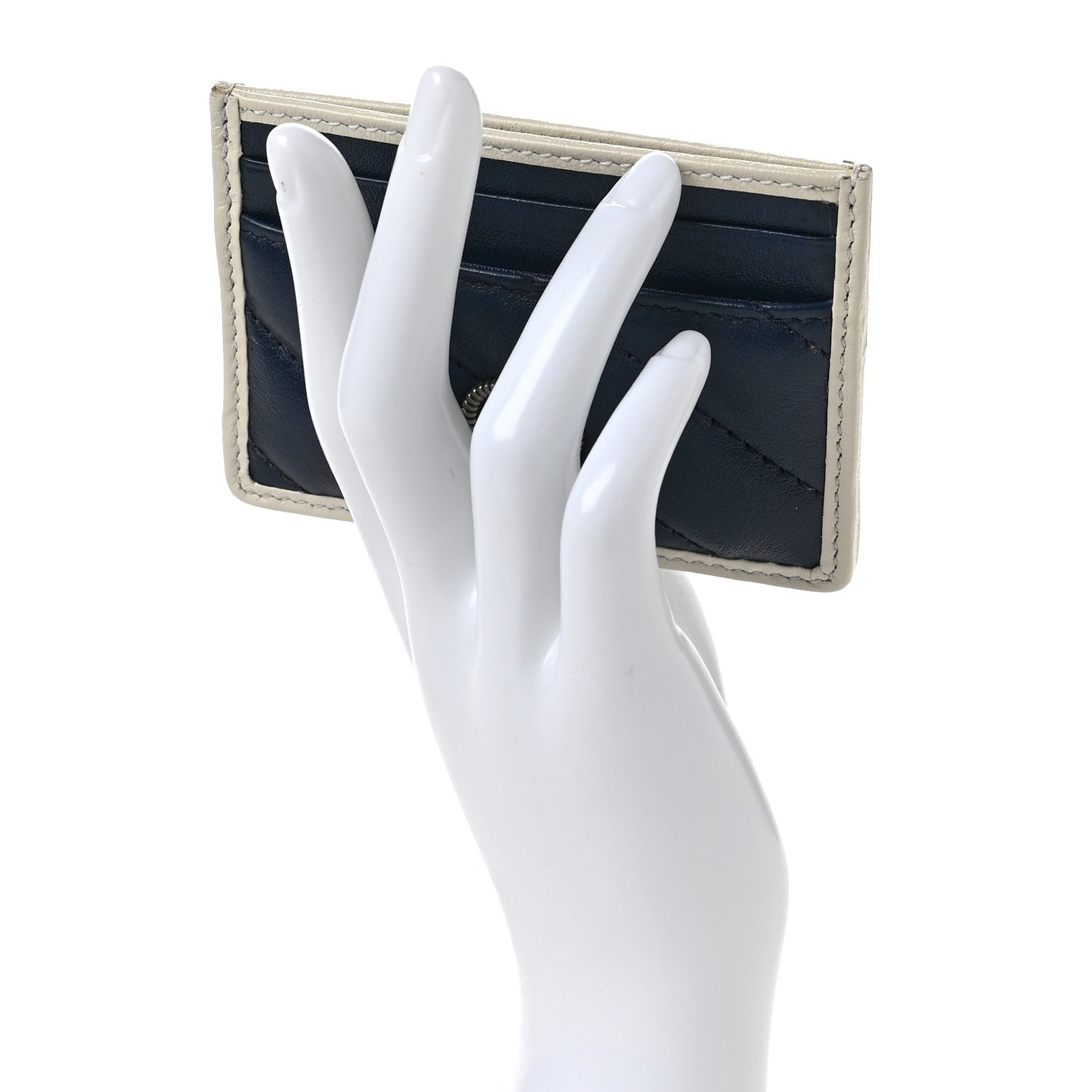 Gucci Vintage Effect Calfskin Matelasse Diagonal Torchon GG Marmont Card Holder Blue Agata Mystic White 2 of 6