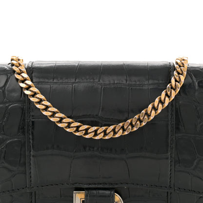 Balenciaga Shiny Calfskin Crocodile Embossed Hourglass Chain Bag Black 8 of 12
