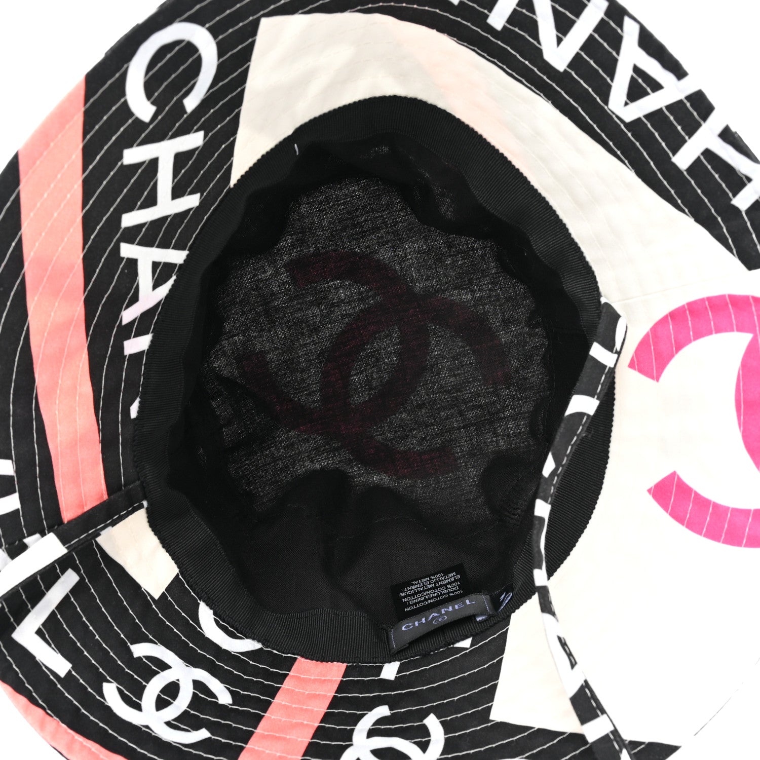 Chanel Cotton Logo Cloche Hat M Ecru Black Pink 4 of 5