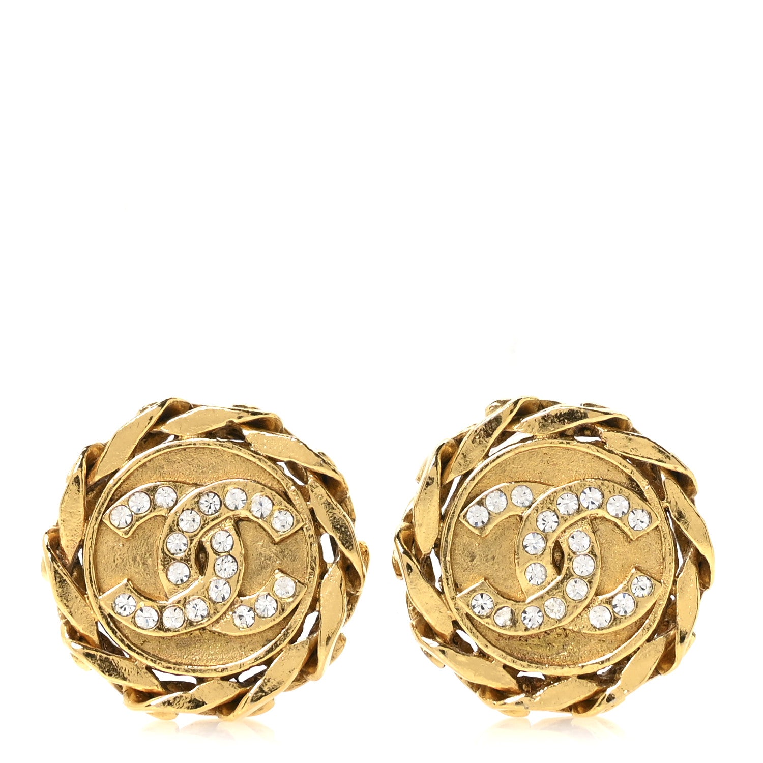 Chanel Crystal CC Round Clip On Earrings Gold 1 of 5