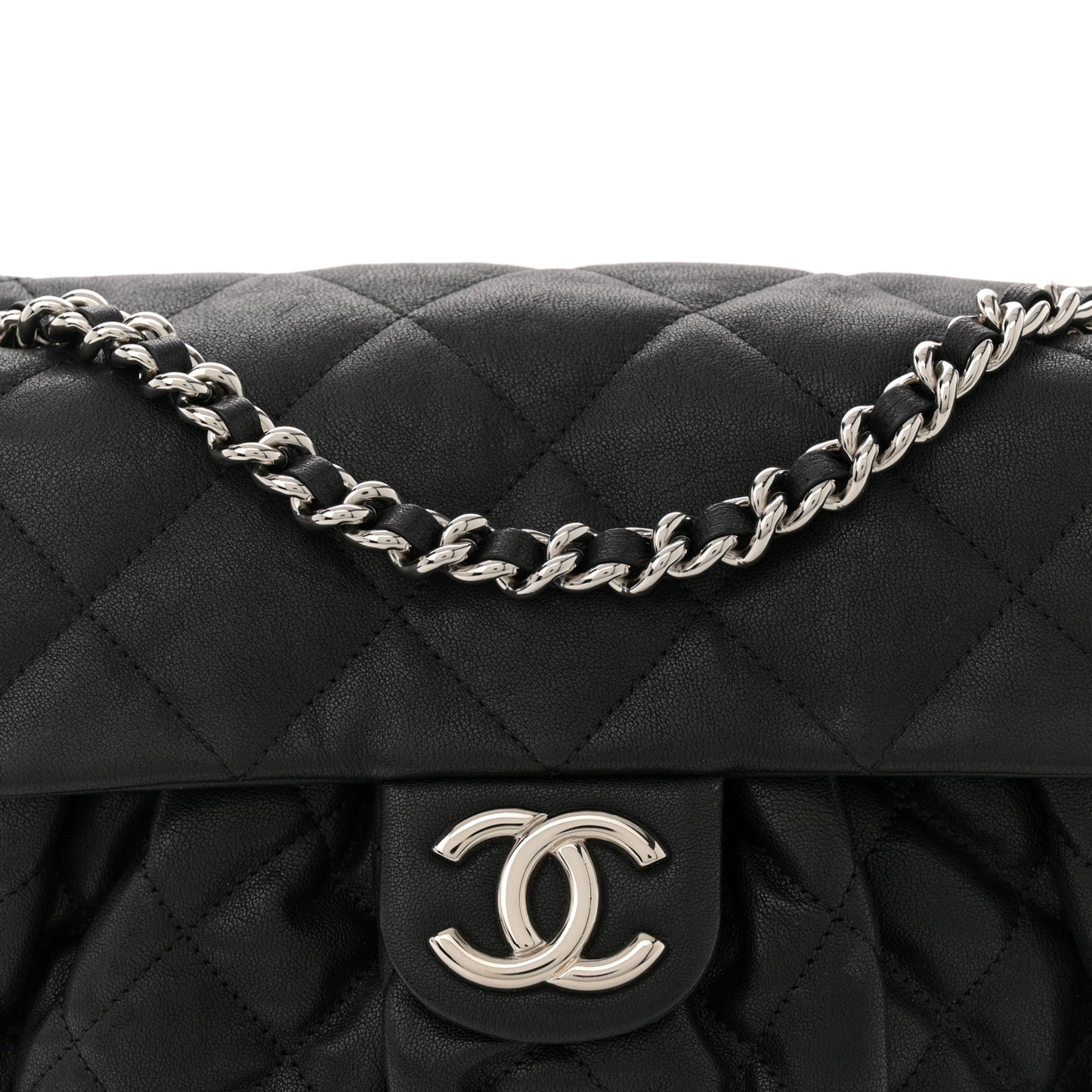 Washed Lambskin Quilted Mini Chain Around Flap Black
