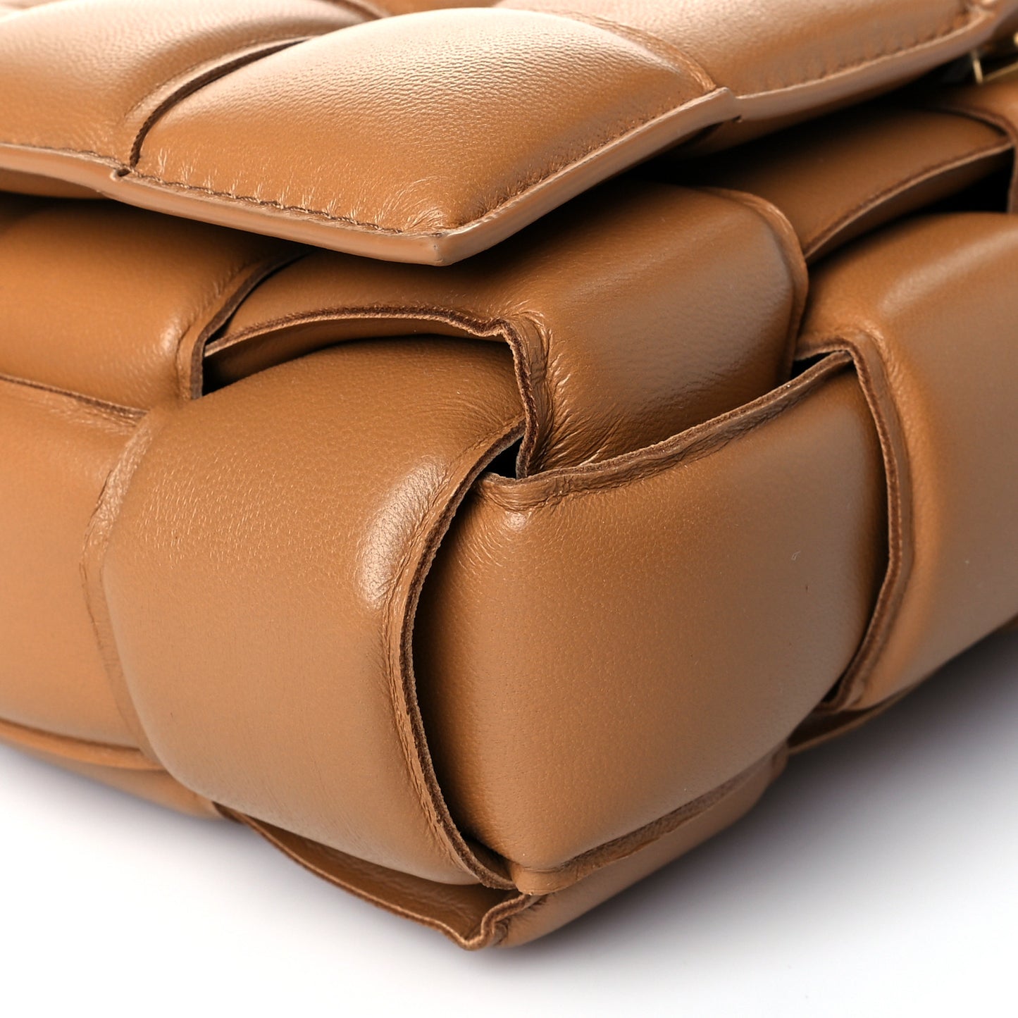 Lambskin Maxi Intreccio Padded Chain Cassette Crossbody Bag Caramel