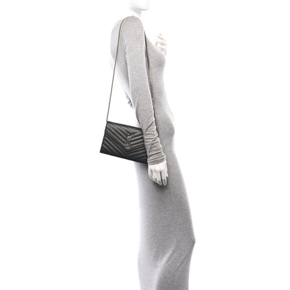 Saint Laurent Grain De Poudre Matelasse Chevron Monogram Chain Wallet Storm 2 of 10