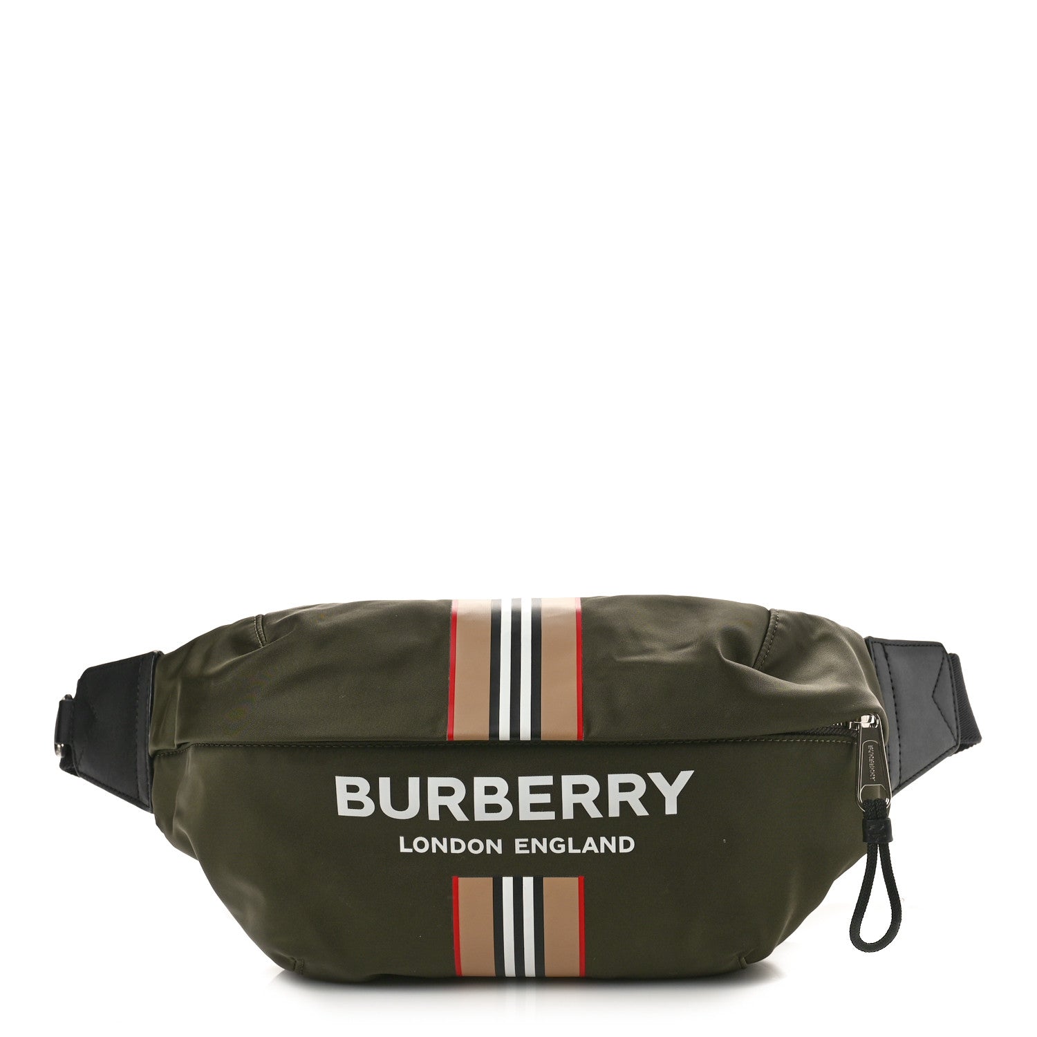 Burberry Nylon Icon Stripe Medium Sonny Bum Bag Dark Olive Green 1 of 8